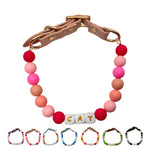 オーダーメイド 犬 首輪 ペットネックレス 名前入りチャーム ビーズ 迷子札 小型、中型、大型犬用首輪 猫 うさぎにも対応 調節可能 レザーバックル おしゃれ ギフト