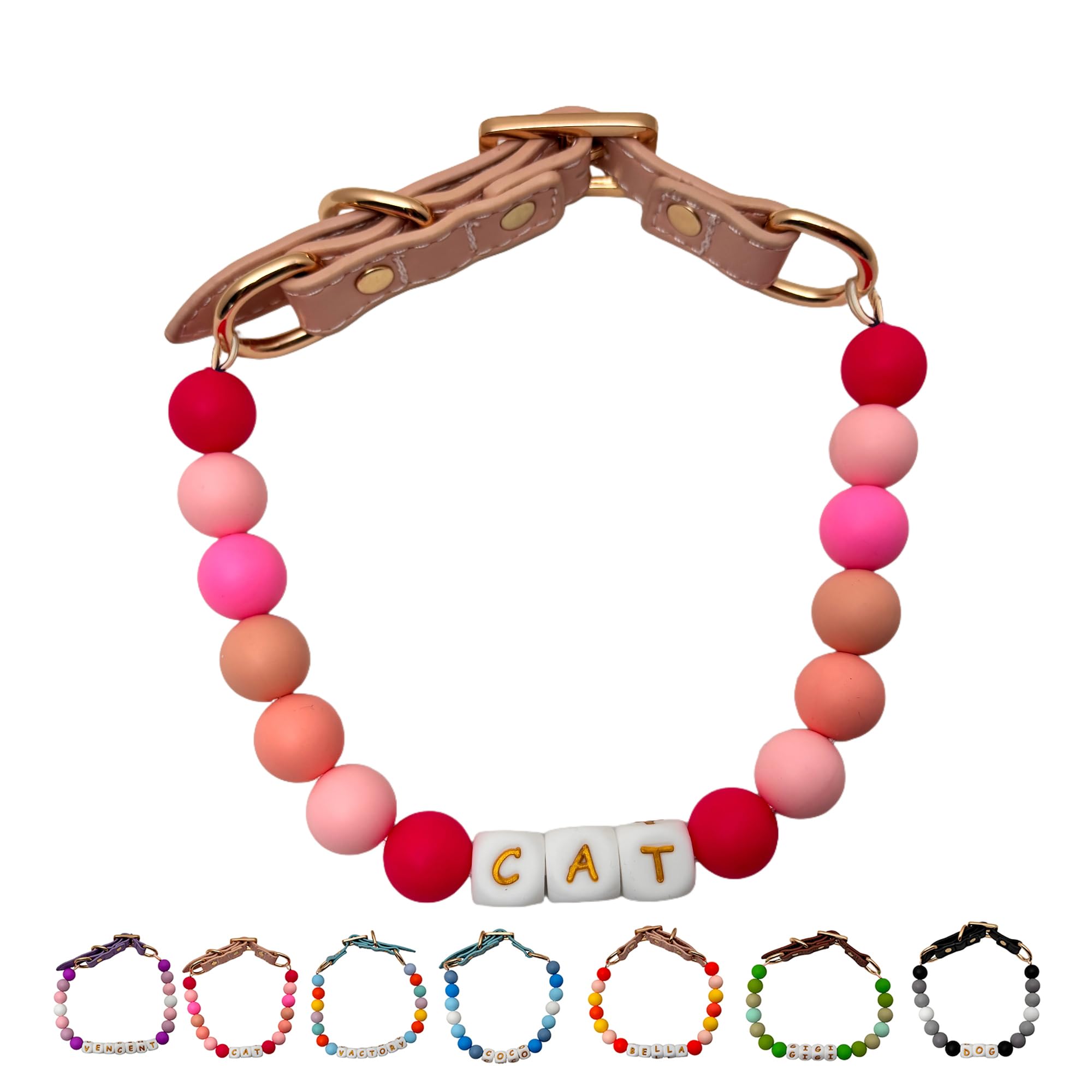 オーダーメイド 犬 首輪 ペットネックレス 名前入りチャーム ビーズ 迷子札 小型、中型、大型犬用首輪 猫 うさぎにも対応 調節可能 レザーバックル おしゃれ ギフト
