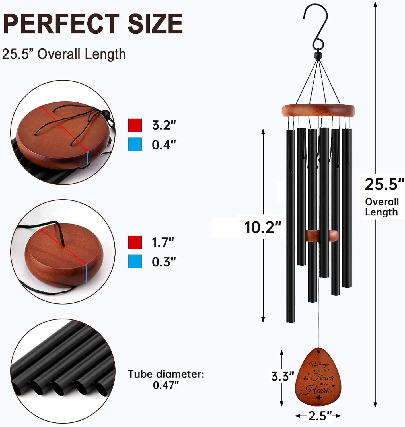 SteadStyle ペットメモリアルウィンドチャイム - 犬を亡くした方へのお悔やみウィンドチャイム 犬を亡くした方のためのメモリアルウィンドチャイム 足跡の贈り物 (25.5インチ)
