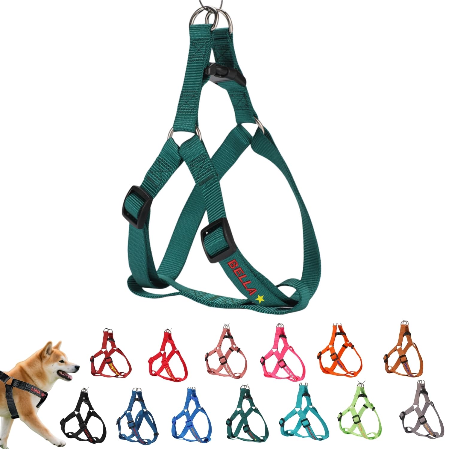 ハーネス 名入れ 迷子防止 無料刺繍サービス 犬 猫 胴輪 名前 電話番号 調節可能 喉に優しい ソフト超軽量 通気性良好 ナイロン製 抜けない 訓練 犬用ハーネス 柴犬 トイプードル 小型犬 中型犬 大型犬 13色