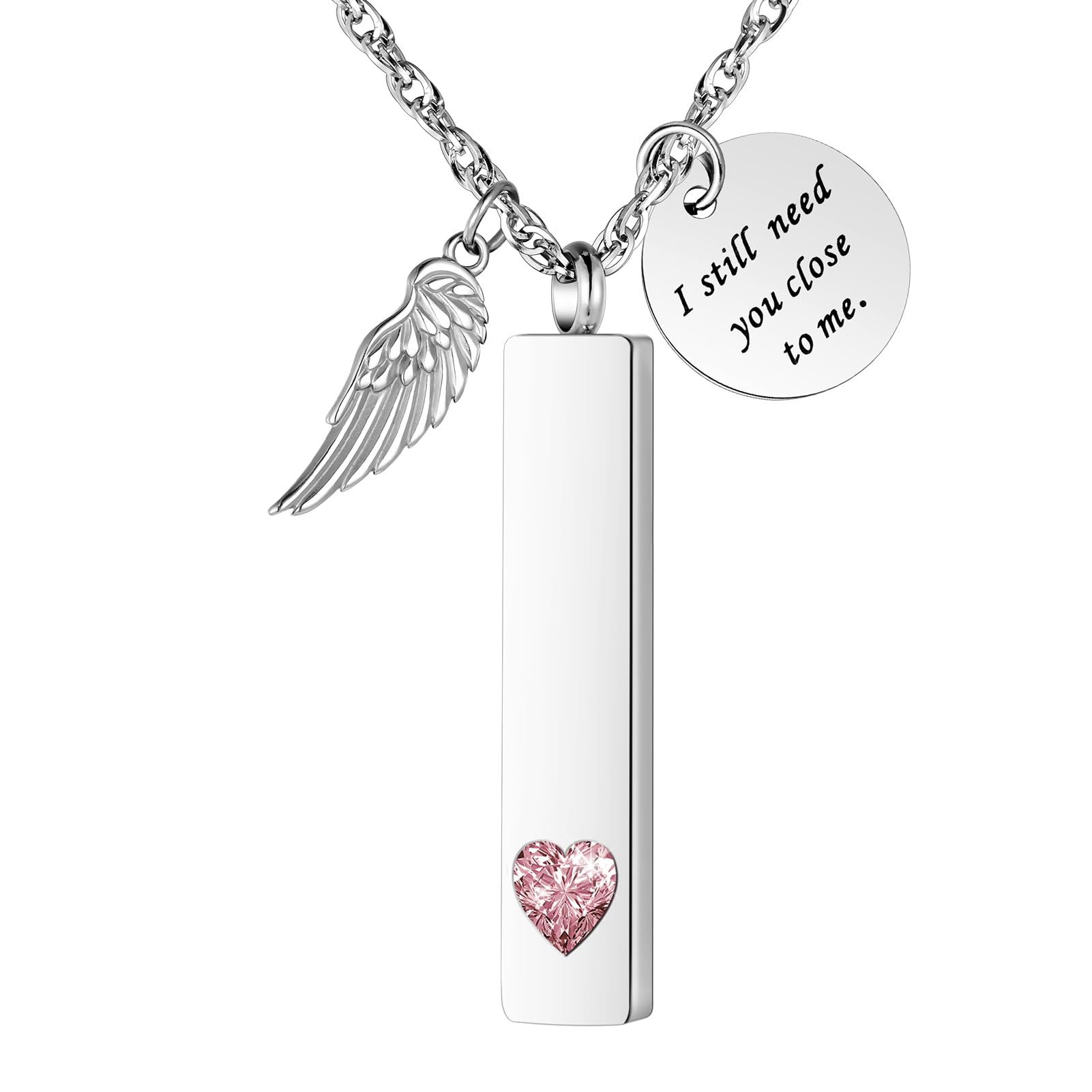 [Dletay] メモリアルペンダント 直方体 誕生石 天使の翼 ラインストーン 手元供養ペンダント 遺骨入れネックレス 取り外し可能 メンズ レディース 記念ジュエリー