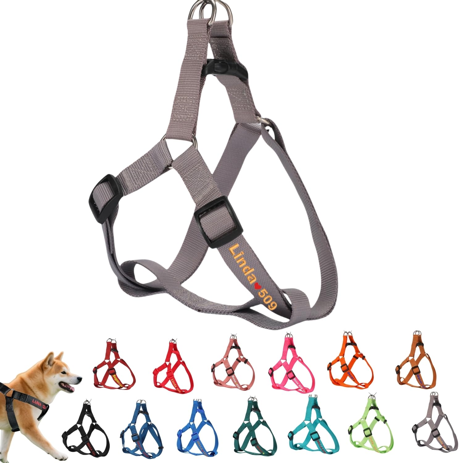 ハーネス 名入れ 迷子防止 無料刺繍サービス 犬 猫 胴輪 名前 電話番号 調節可能 喉に優しい ソフト超軽量 通気性良好 ナイロン製 抜けない 訓練 犬用ハーネス 柴犬 トイプードル 小型犬 中型犬 大型犬 13色