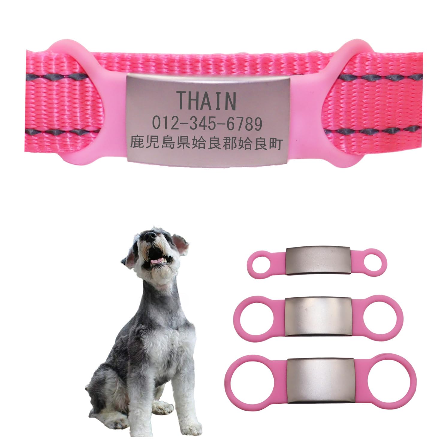 THAIN 迷子札 ドッグタグ ネームタグ シリコンゴム ペットタグ 名入れ 軽量 ステンレス 片面刻印 犬用オリジナル迷子札 オーダーメイド 犬 猫 向け ペンダント1点入り 刻印無料 (黒, M)