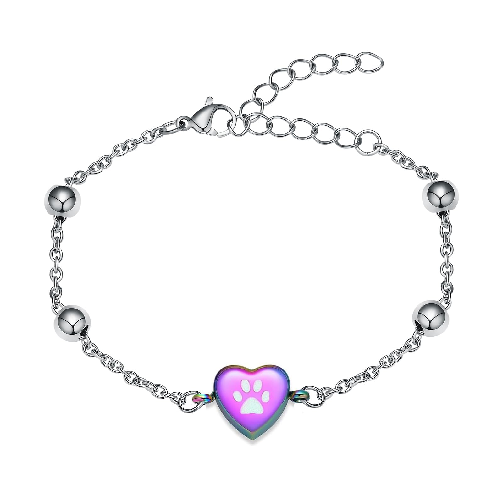 [QGJNSGC] ペットの遺灰のための肉球の骨壷のブレスレット調節可能な中心の火葬のブレスレットはステンレス鋼の犬の猫の火葬の宝石類の記念の記念品のブレスレットを灰にします