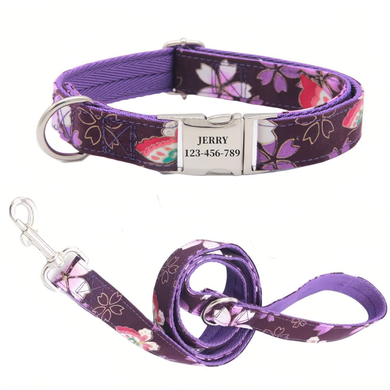 犬の首輪 迷子札付き 犬首輪 お洒落 名前入れ 彫刻 可能 犬用トレーニング首輪 小型犬・中型犬・大型犬用 首輪 サイズ調節可能 ペット用品 リード付き 犬の首輪 フワフワ素材 超軽量 通気クッション かわいい