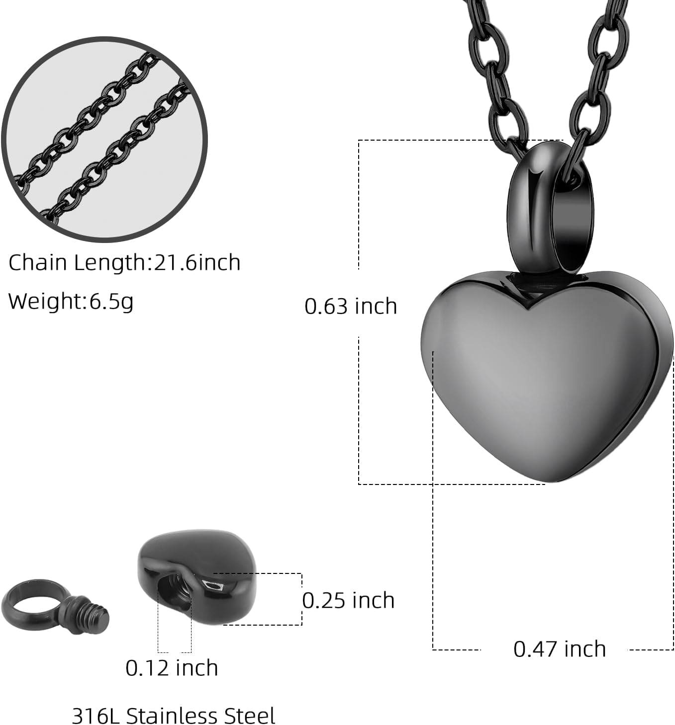 [InfuMemo] ミニ ハート火葬骨ペンダント - クロス火葬骨ネックレス - 形見分けボーン メモリアル灰ジュエリー