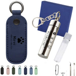 遺骨 キーホルダー 名入れ刻印入り 革カバー付き カスタム刻印可能 防水防塵 三重構造 ステンレス製 遺骨カプセル＆レザー保護ケースセット (7色) 手元供養 分骨入れ ペットメモリアルグッズ 遺毛 アクセサリー 完全防水型 高い密