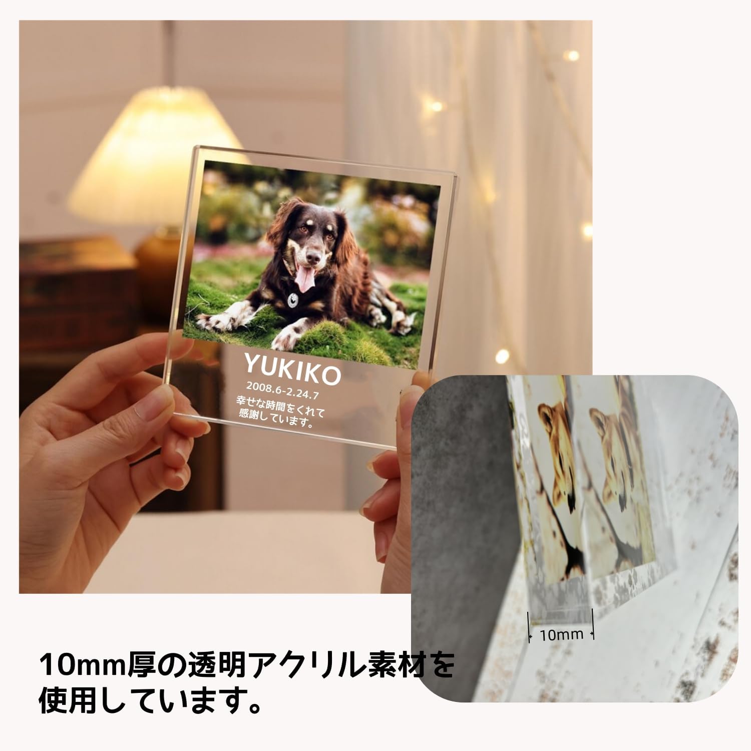 名入れ ペット メモリアルフォトフレーム オーダーメイド 写真立て アクリル製スタンド付き 犬・猫供養用 位牌 仏壇 遺影 ギフト 3サイズ｜愛犬 愛猫 記念 メモリアルグッズ