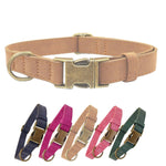 THAIN 犬 首輪 ベーシック 犬首輪 革 おしゃれ かわいい 犬の首輪 いぬくびわ 金属製バックル 中大型犬用首輪 (ダークブルー, L)