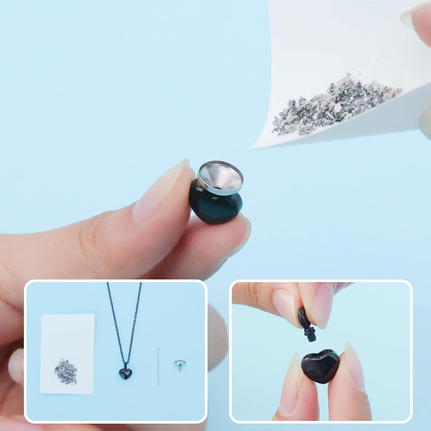 [InfuMemo] ミニ ハート火葬骨ペンダント - クロス火葬骨ネックレス - 形見分けボーン メモリアル灰ジュエリー