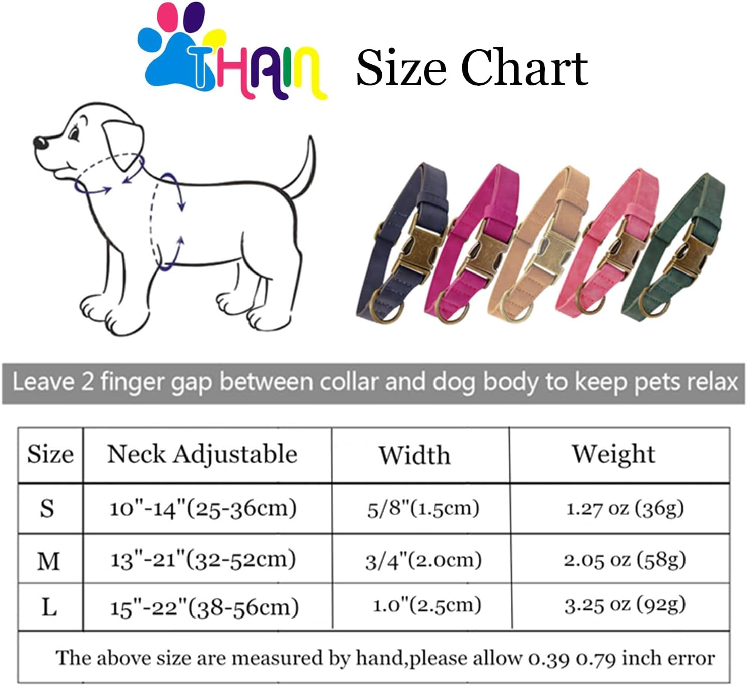 THAIN 犬 首輪 ベーシック 犬首輪 革 おしゃれ かわいい 犬の首輪 いぬくびわ 金属製バックル 中大型犬用首輪 (ダークブルー, L)