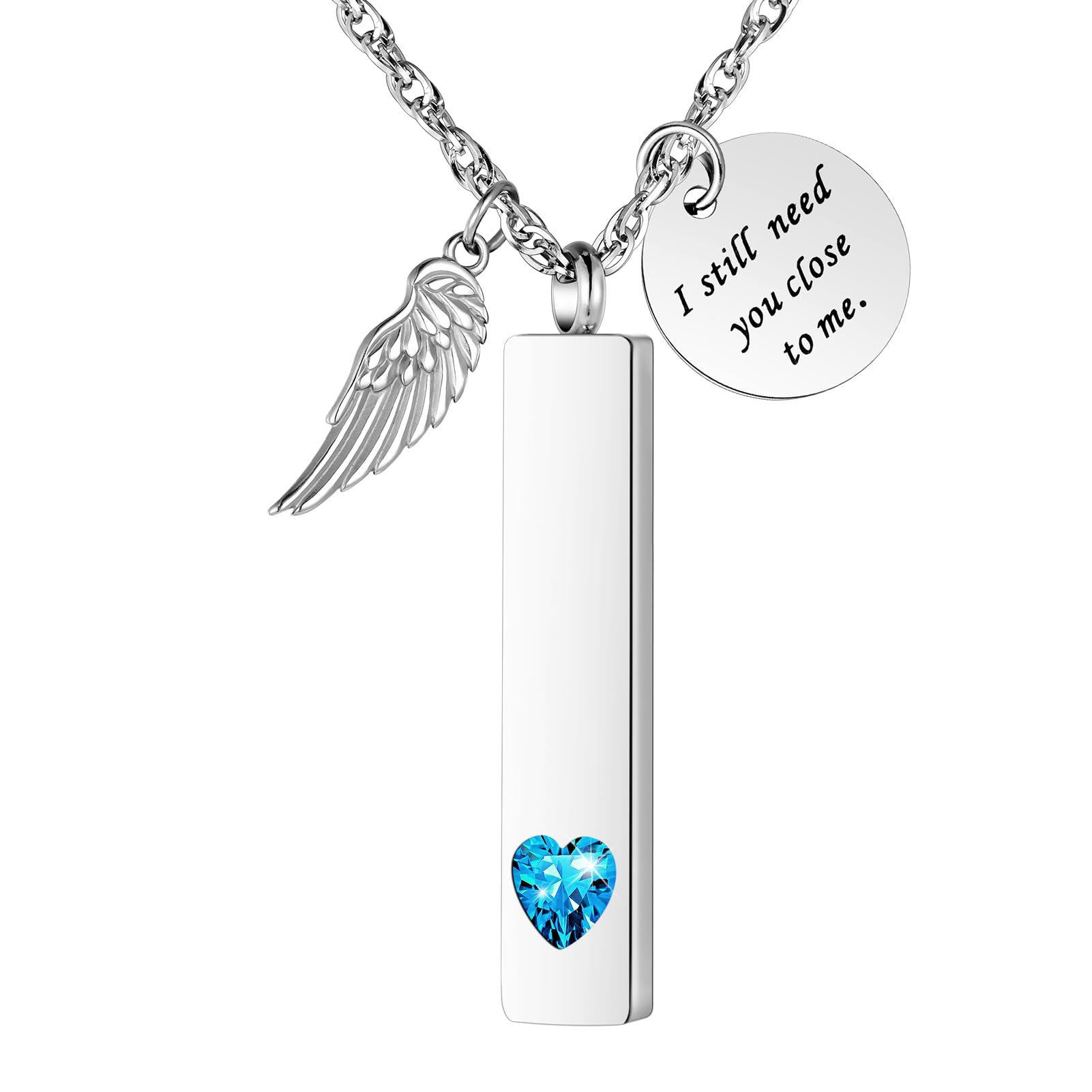 [Dletay] メモリアルペンダント 直方体 誕生石 天使の翼 ラインストーン 手元供養ペンダント 遺骨入れネックレス 取り外し可能 メンズ レディース 記念ジュエリー