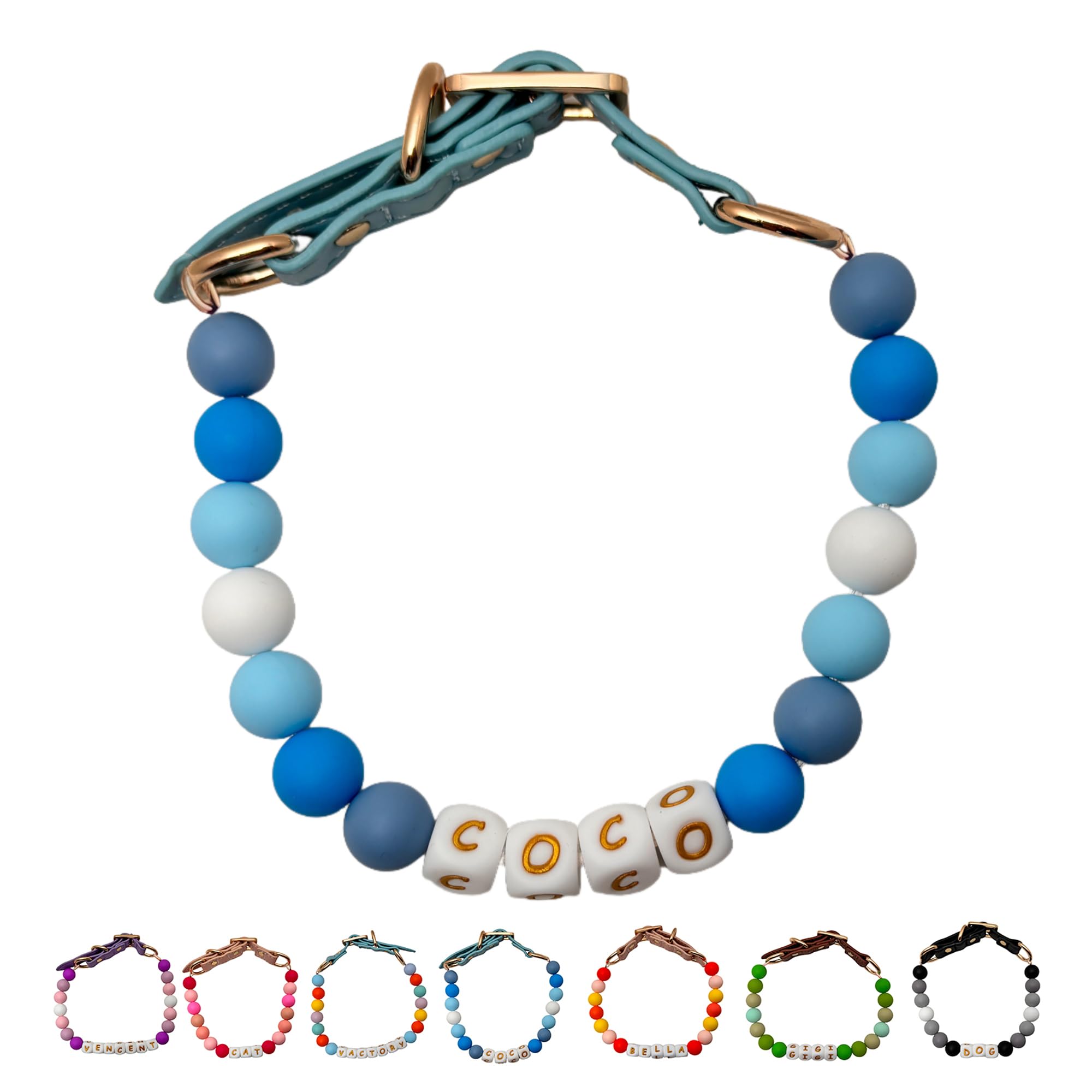 オーダーメイド 犬 首輪 ペットネックレス 名前入りチャーム ビーズ 迷子札 小型、中型、大型犬用首輪 猫 うさぎにも対応 調節可能 レザーバックル おしゃれ ギフト