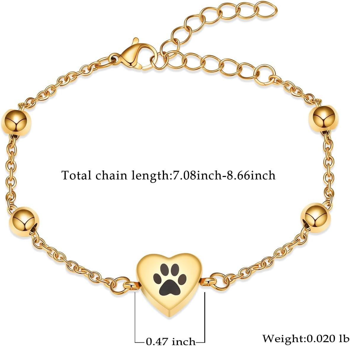 [QGJNSGC] ペットの遺灰のための肉球の骨壷のブレスレット調節可能な中心の火葬のブレスレットはステンレス鋼の犬の猫の火葬の宝石類の記念の記念品のブレスレットを灰にします