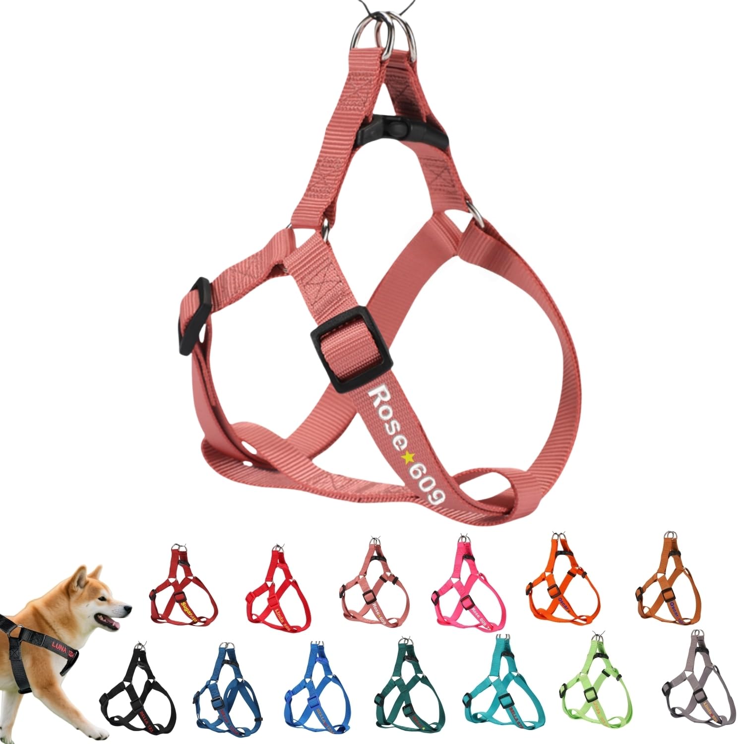 ハーネス 名入れ 迷子防止 無料刺繍サービス 犬 猫 胴輪 名前 電話番号 調節可能 喉に優しい ソフト超軽量 通気性良好 ナイロン製 抜けない 訓練 犬用ハーネス 柴犬 トイプードル 小型犬 中型犬 大型犬 13色