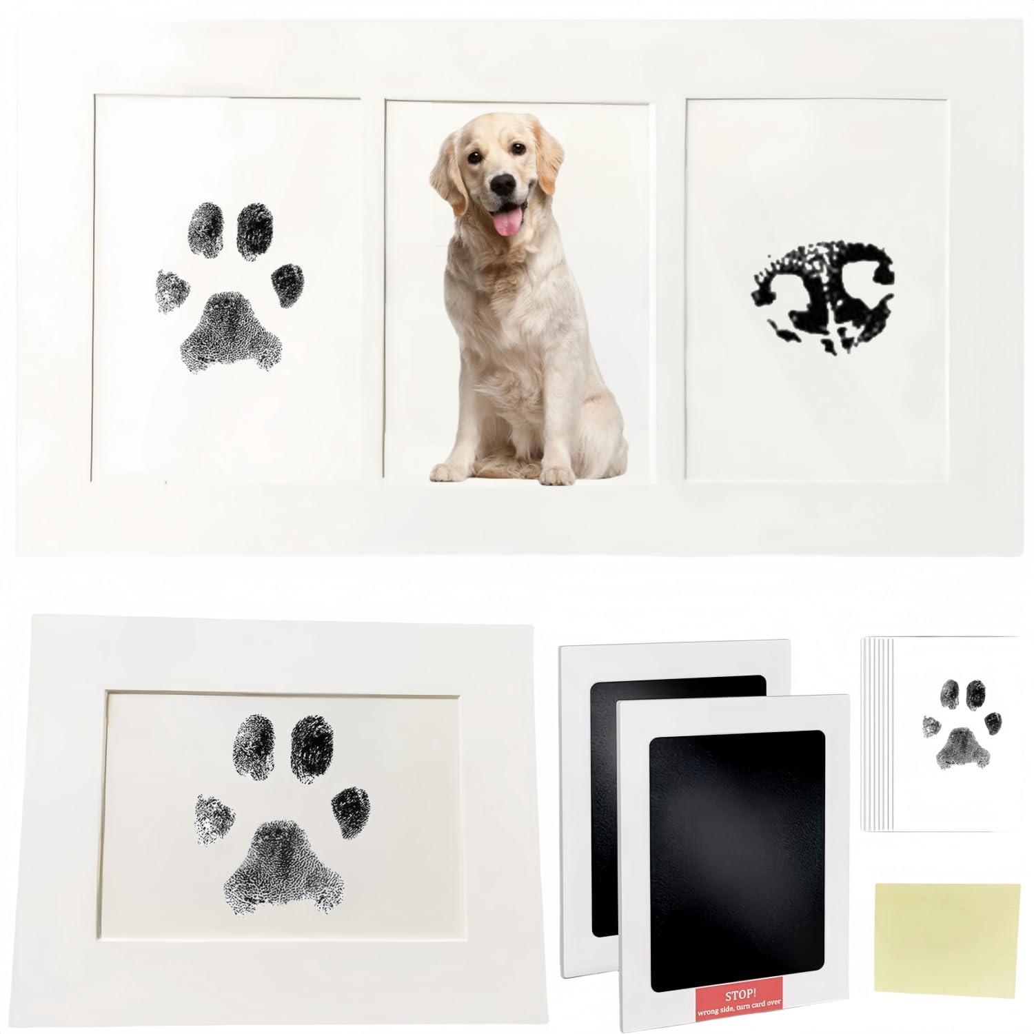 ペット足あとスタンプキット 足形 手形 メモリアルグッズ 足跡プリントキット、犬の鼻プリントキット、犬と猫用の汚れない足跡プリントスタンプパッド、フォトフレーム付き、クリーンタッチインクパッド、犬用鼻プリントスタンプパッド