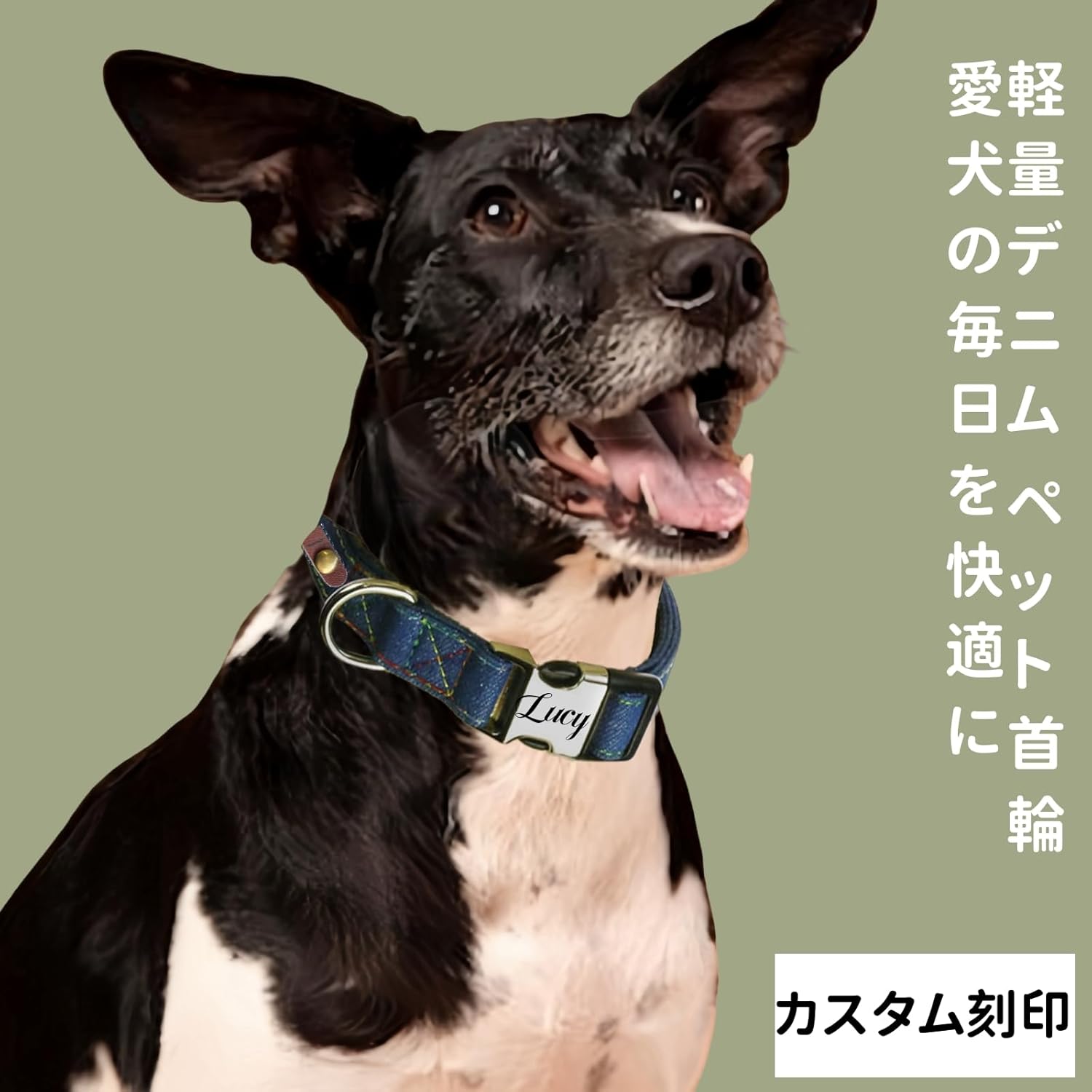 犬首輪 デニム 名前 刻印 犬 猫 首輪 迷子札 小型、中型、大型犬用首輪 サイズ調節可能 柔い ペット用品 ハーネス 犬の首輪 柔い 超軽量 通気パッド おしゃれ かわいい 名入れ 可愛い カスタマイズ