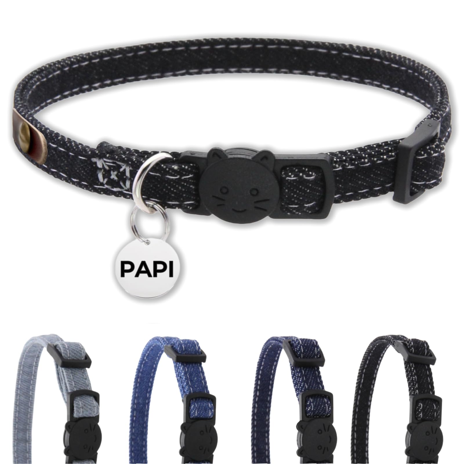 猫の首輪 デニム 名前刻印 猫用チェーン 小型猫・中型猫・大型猫用 猫 首輪 サイズ調節可能 速乾 ペット用品 ウサギ おしゃれでかわいい レザー彫刻 首輪 xs ss