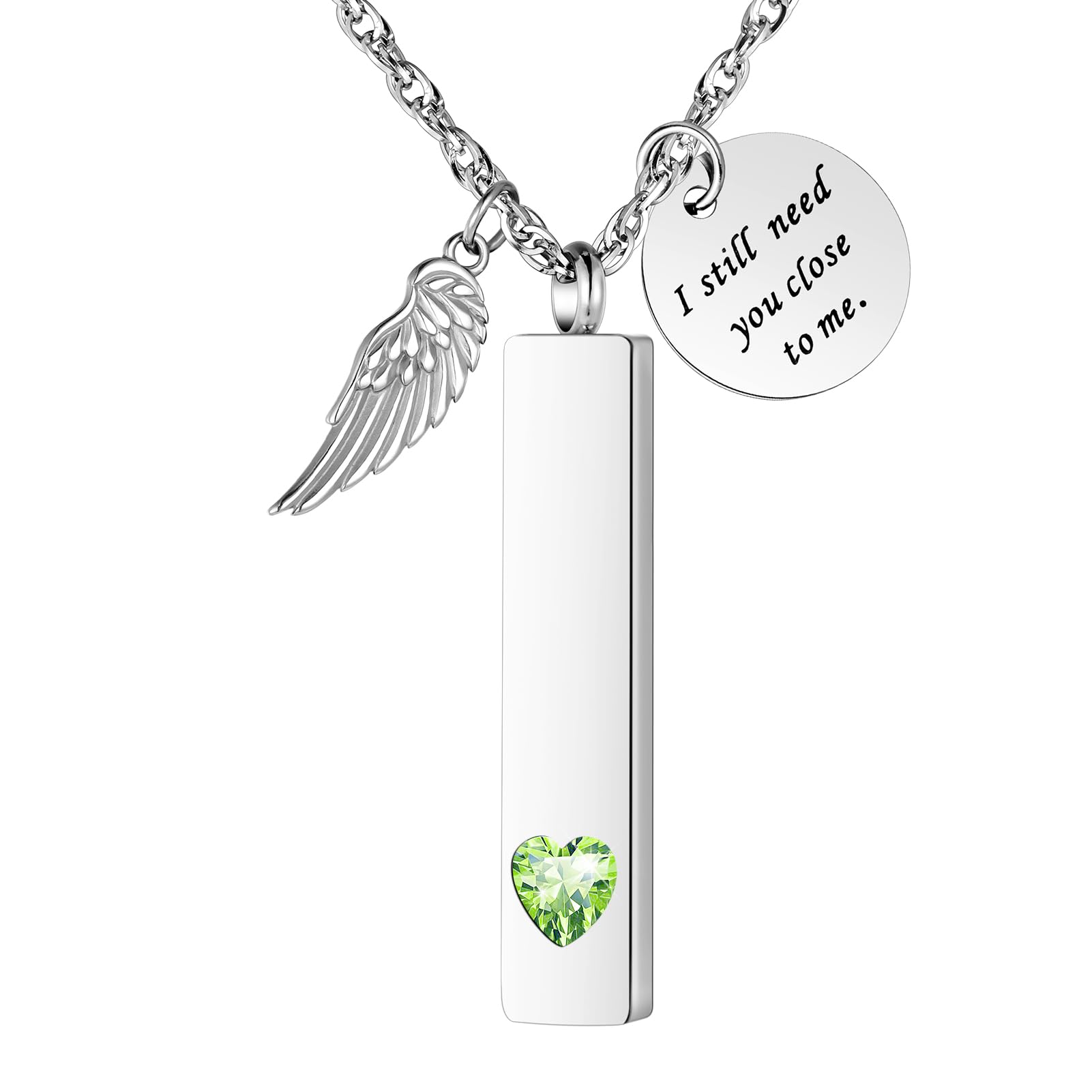 [Dletay] メモリアルペンダント 直方体 誕生石 天使の翼 ラインストーン 手元供養ペンダント 遺骨入れネックレス 取り外し可能 メンズ レディース 記念ジュエリー