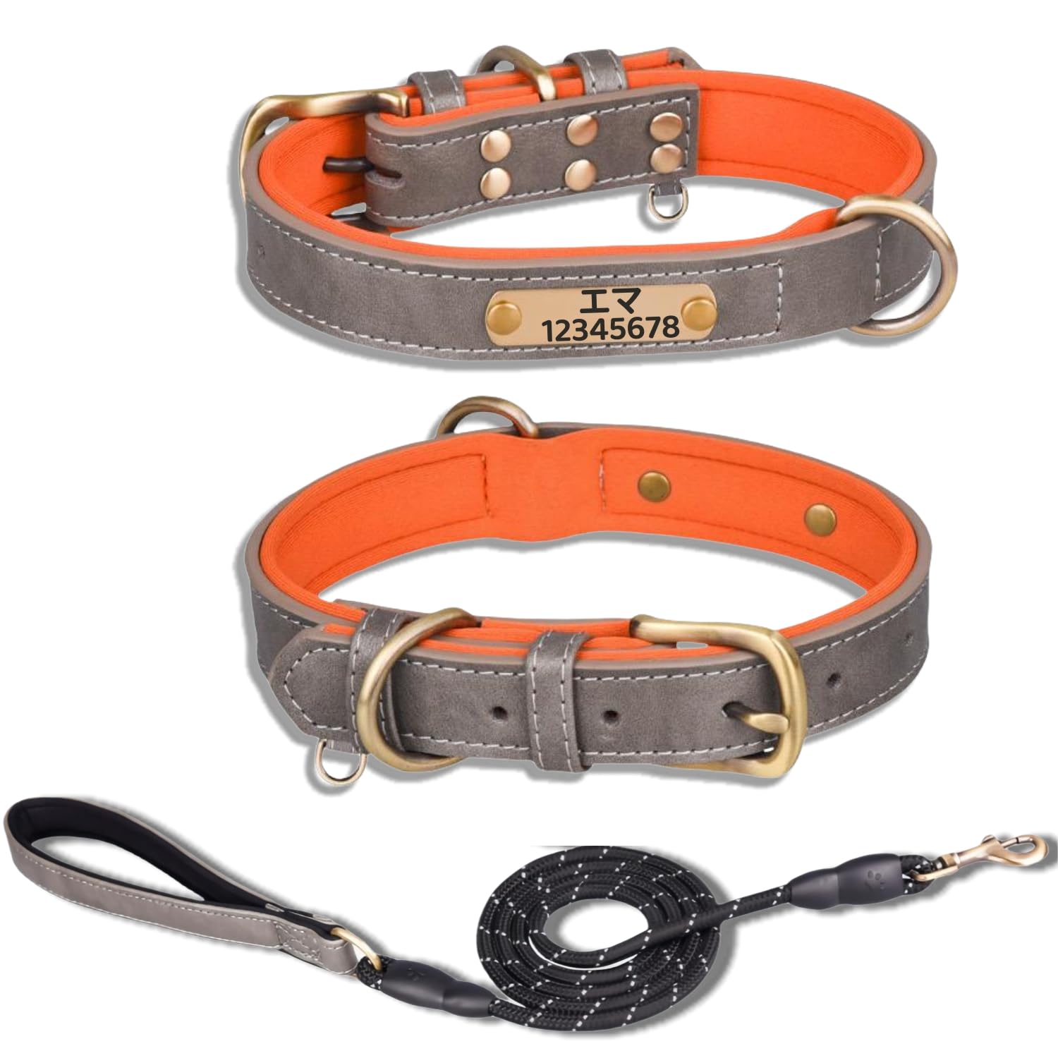 犬首輪 犬 首輪 迷子札 首輪 名入れ 刻印 犬用訓練首輪 小型、中型、大型犬用首輪 サイズ調節可能 ペット用品 ハーネス 犬の首輪 革 レザー 超軽量 通気パッド おしゃれ かわいい レザー彫刻