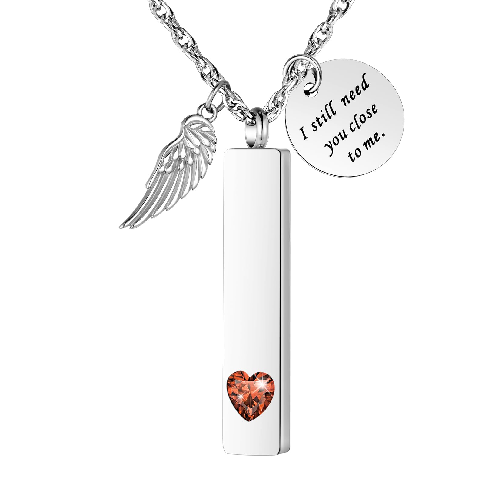 [Dletay] メモリアルペンダント 直方体 誕生石 天使の翼 ラインストーン 手元供養ペンダント 遺骨入れネックレス 取り外し可能 メンズ レディース 記念ジュエリー