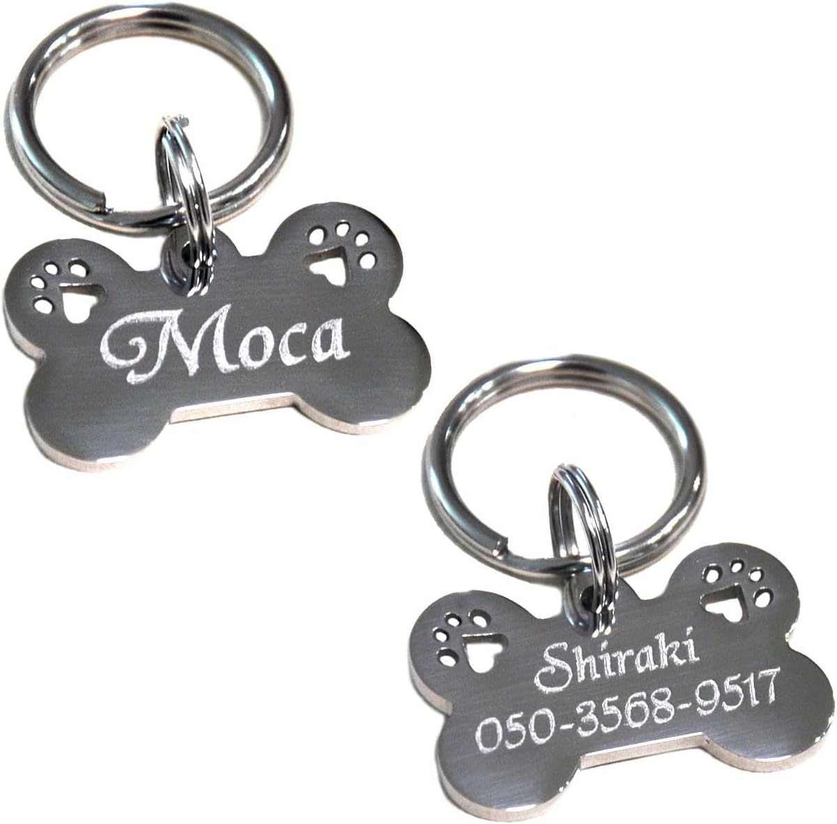 迷子札 小型 犬 ステンレス ボーンタイプ （肉球 切抜タイプ）（25-16mm）ペット ドッグ ネーム タグ まいごふだ