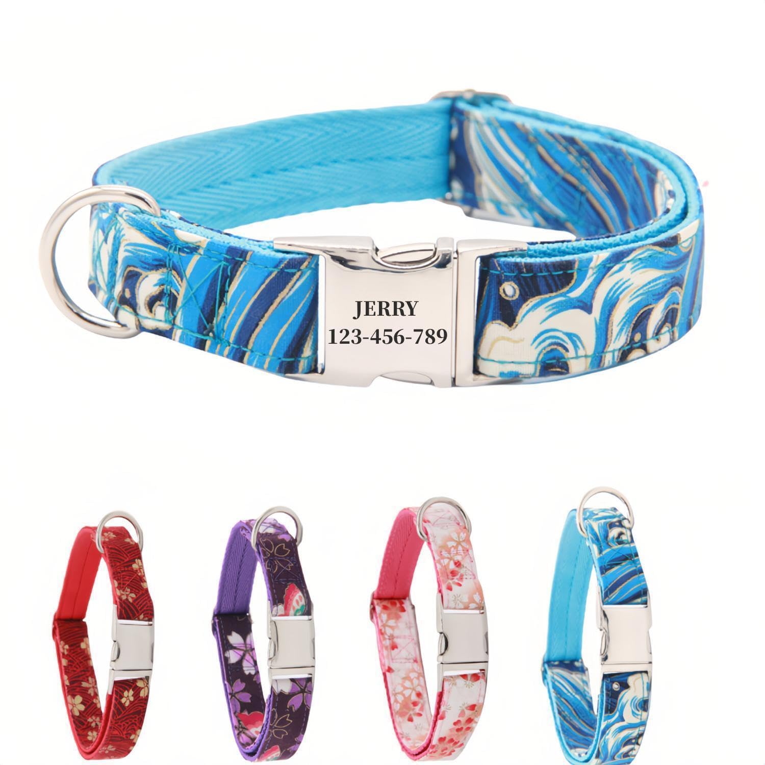 犬の首輪 迷子札付き 犬首輪 お洒落 名前入れ 彫刻 可能 犬用トレーニング首輪 小型犬・中型犬・大型犬用 首輪 サイズ調節可能 ペット用品 リード付き 犬の首輪 フワフワ素材 超軽量 通気クッション かわいい