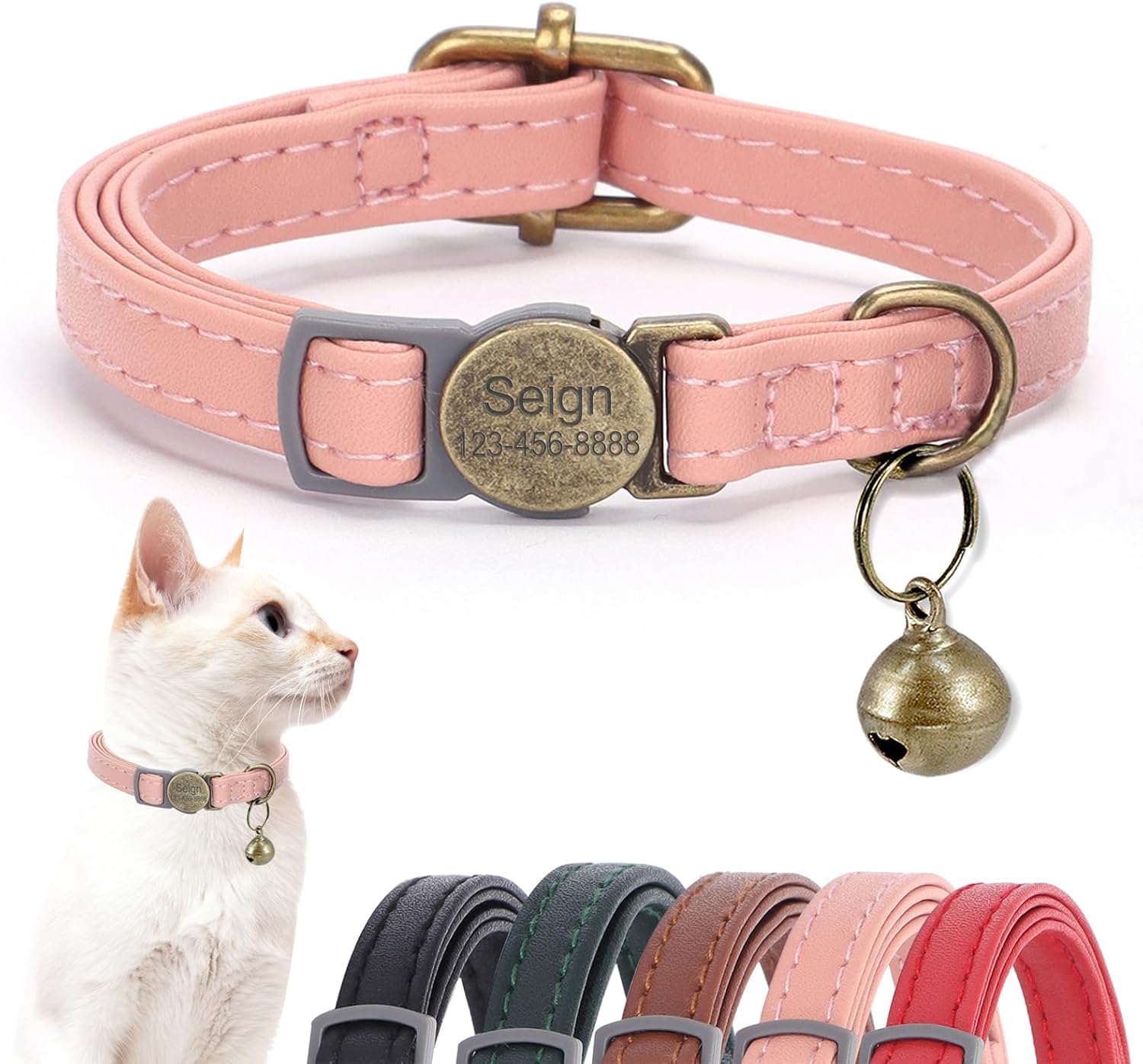 猫の首輪 革 迷子札付き 首輪 名前入れ可能 トレーニング首輪 彫刻 中型猫・大型猫用 猫 首輪 サイズ調節可能 ペット用品 ハネス 柔らかい革 軽量 通気クッション おしゃれでかわいい レザー彫刻