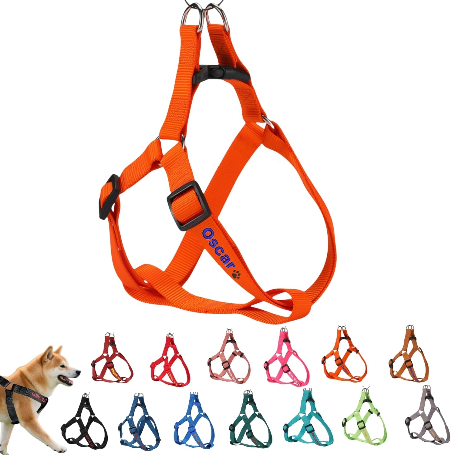 ハーネス 名入れ 迷子防止 無料刺繍サービス 犬 猫 胴輪 名前 電話番号 調節可能 喉に優しい ソフト超軽量 通気性良好 ナイロン製 抜けない 訓練 犬用ハーネス 柴犬 トイプードル 小型犬 中型犬 大型犬 13色