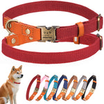 犬首輪 名入れ 電話番号刻印可能 迷子札 付き ナイロン製+本革 犬の首輪 通気性 軽量 柔らかい 調節可能 小型、中型、大型犬 彫刻無料 IDタグ おしゃれ