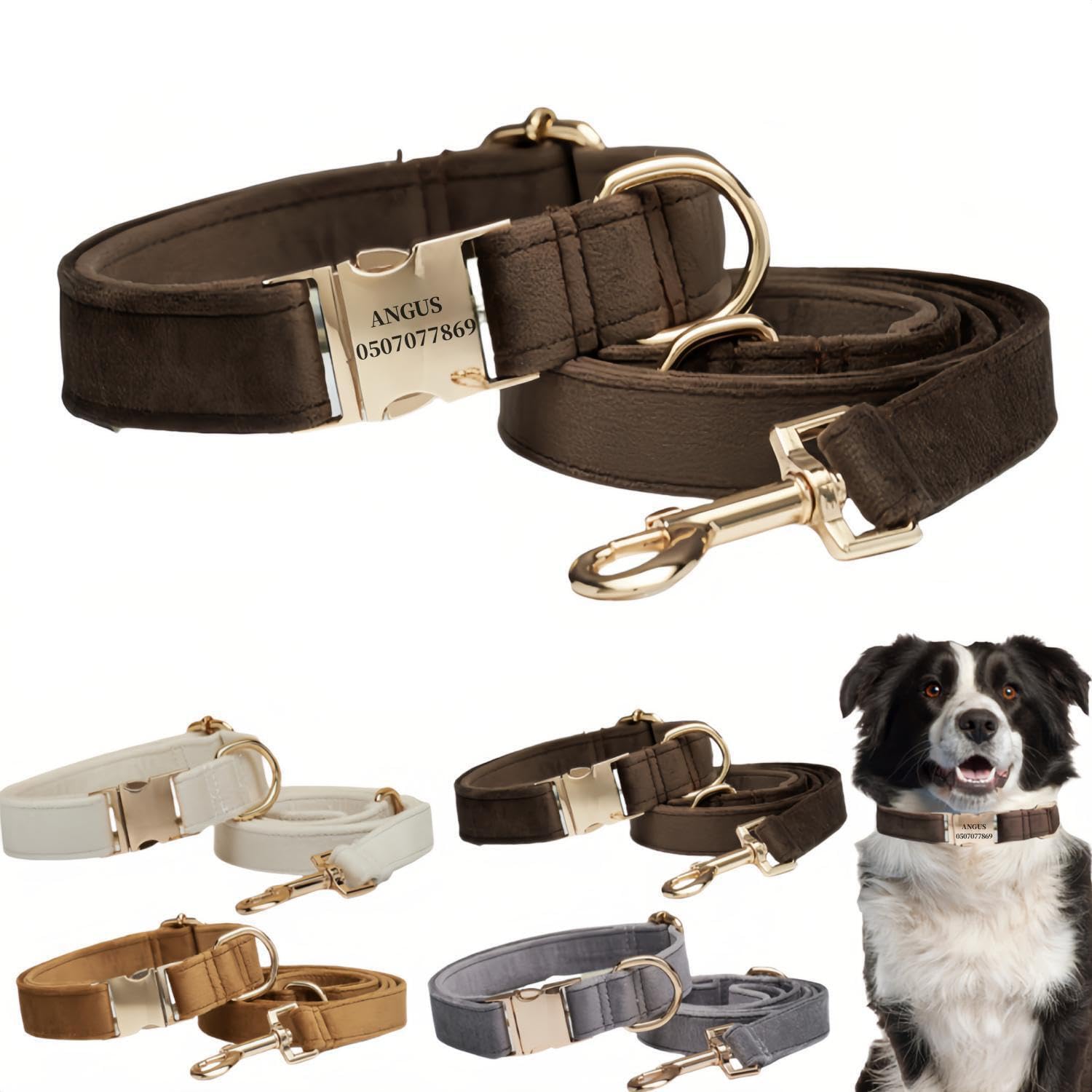 犬の首輪 迷子札付き 犬首輪 お洒落 名前入れ 彫刻 可能 犬用トレーニング首輪 小型犬・中型犬・大型犬用 首輪 サイズ調節可能 ペット用品 リード付き 犬の首輪 フワフワ素材 超軽量 通気クッション かわいい