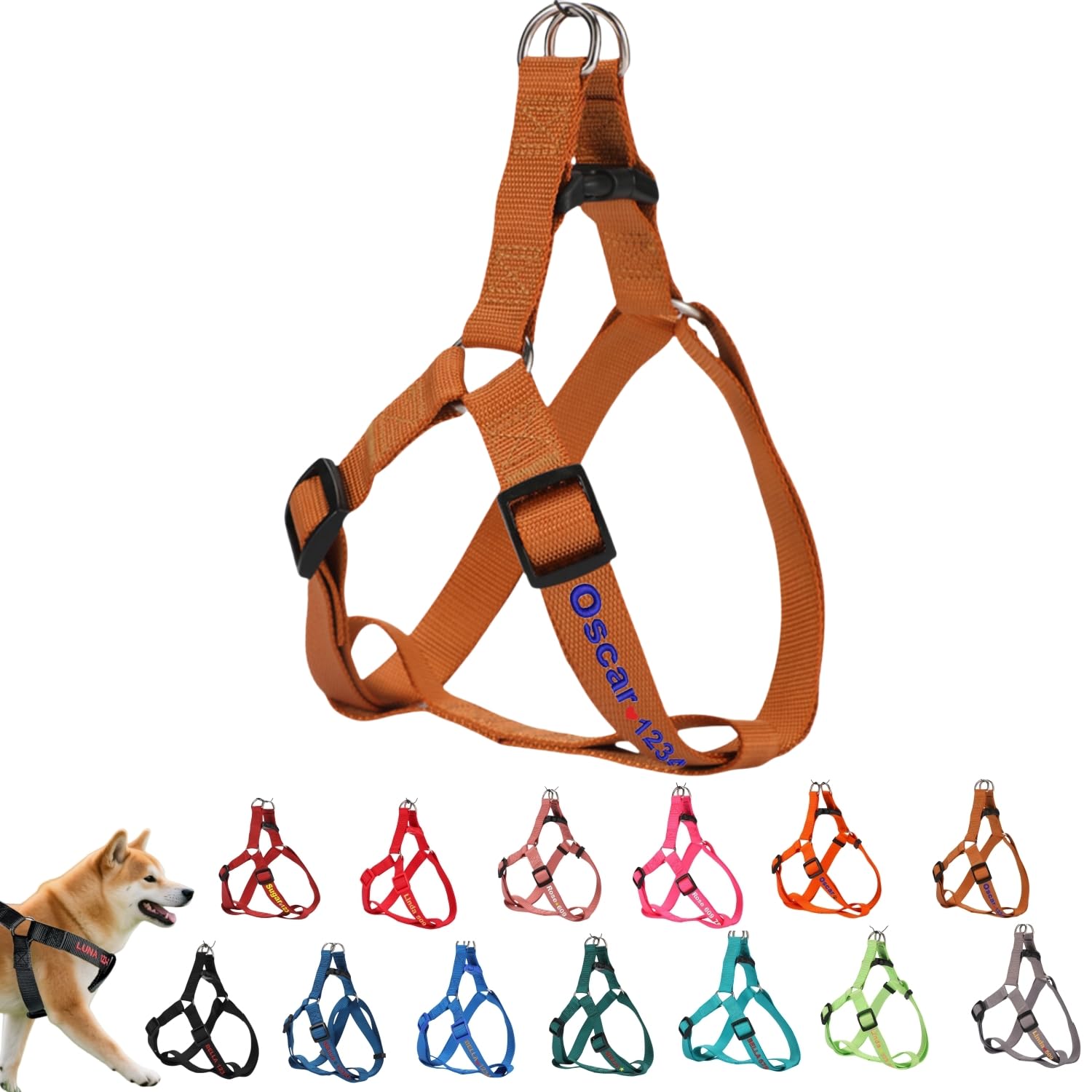 ハーネス 名入れ 迷子防止 無料刺繍サービス 犬 猫 胴輪 名前 電話番号 調節可能 喉に優しい ソフト超軽量 通気性良好 ナイロン製 抜けない 訓練 犬用ハーネス 柴犬 トイプードル 小型犬 中型犬 大型犬 13色