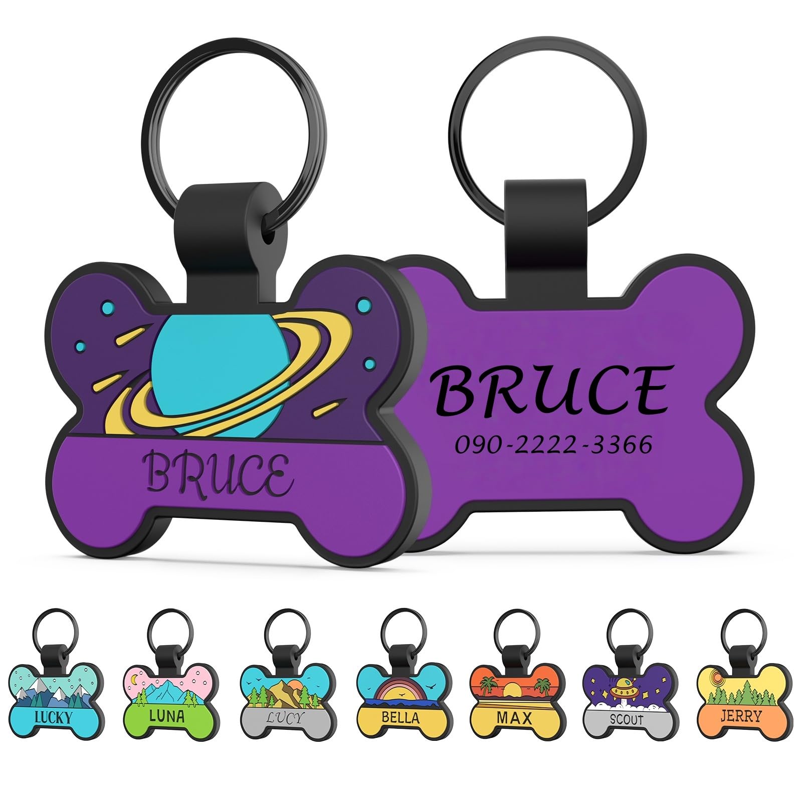迷子札 軽量 犬 名札 猫 ネームプレート シリコン 名前入り両面彫刻 消音 防水 防錆 名前 犬タグ 骨型ペットIDタグ 小型犬 中型犬 大型犬 安心 おしゃれ 首輪 アクセサリー 8つデザイン