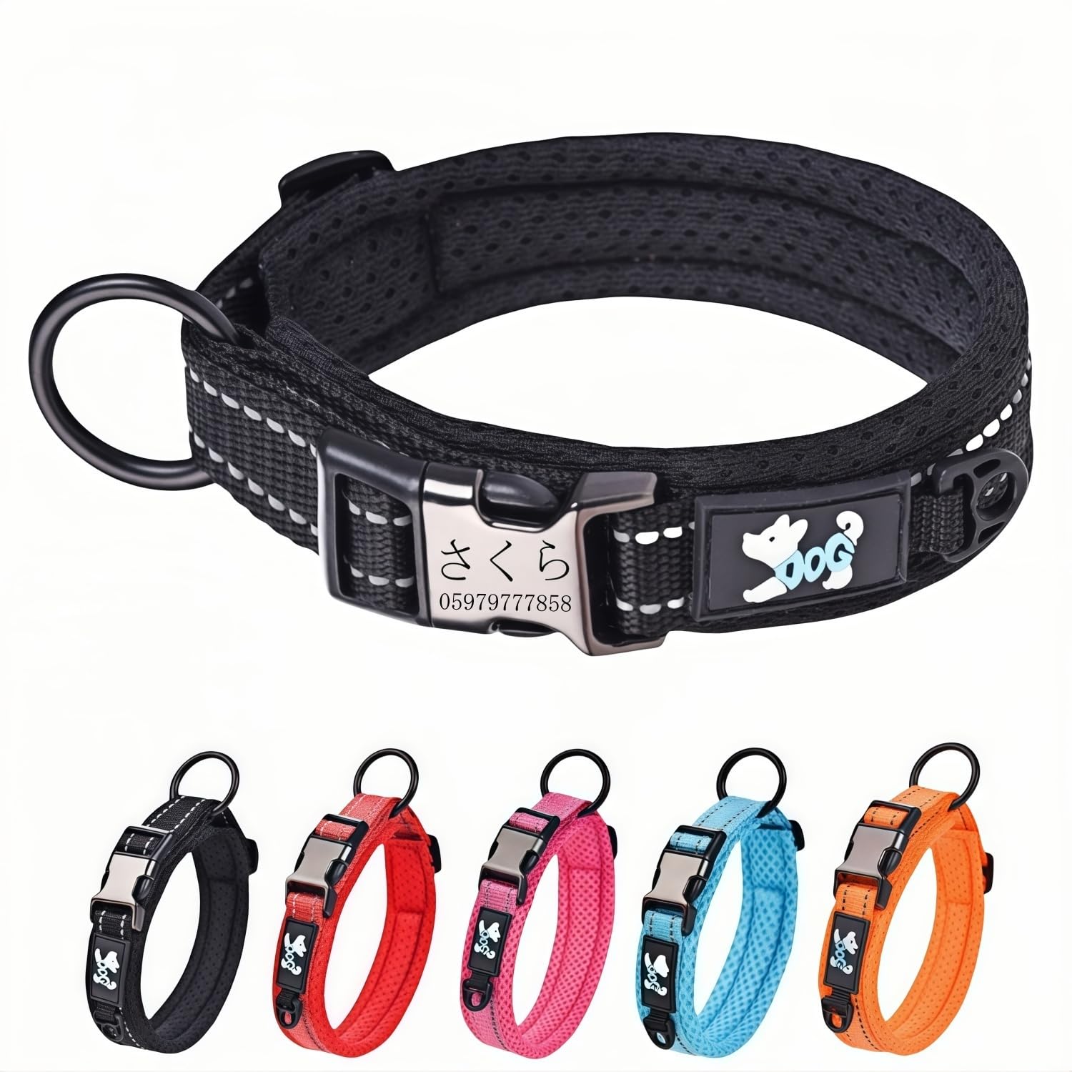 ペット用首輪 犬 猫 名前入れ刻印可能 犬の 小型、中型、大型犬ペット用品 3M反射材料 首負担軽減 通気 軽量 ソフト 調節可能 (橙色, XXS首輪サイズ(26-35CM))