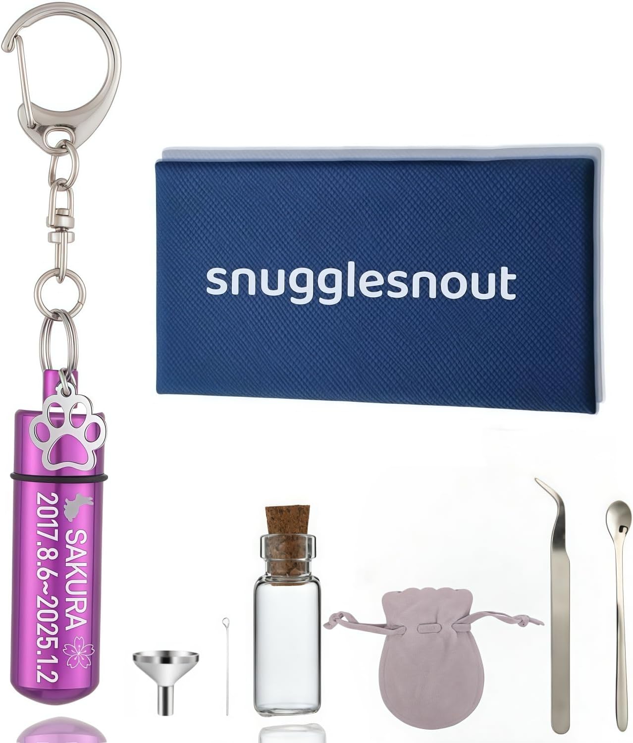 [snuggle snout] 遺骨キーホルダー 名入れ刻印可能 ２重防水 遺灰キーホルダー ペット供養用 メモリアルアクセサリー 手元供養 大切な人用 分骨アクセサリー 軽量 全6色 3行刻印 絵柄144種 チャーム16種類
