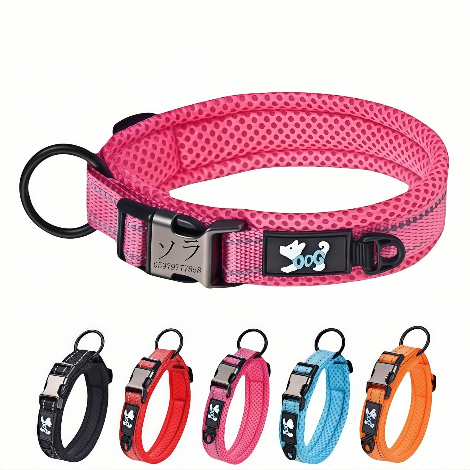 ペット用首輪 犬 猫 名前入れ刻印可能 犬の 小型、中型、大型犬ペット用品 3M反射材料 首負担軽減 通気 軽量 ソフト 調節可能 (橙色, XXS首輪サイズ(26-35CM))