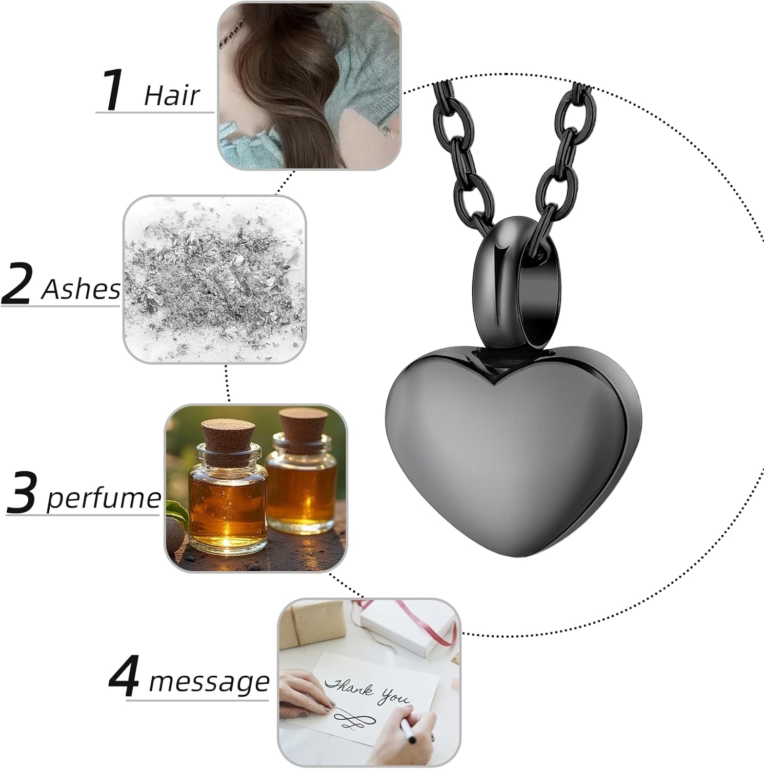 [InfuMemo] ミニ ハート火葬骨ペンダント - クロス火葬骨ネックレス - 形見分けボーン メモリアル灰ジュエリー