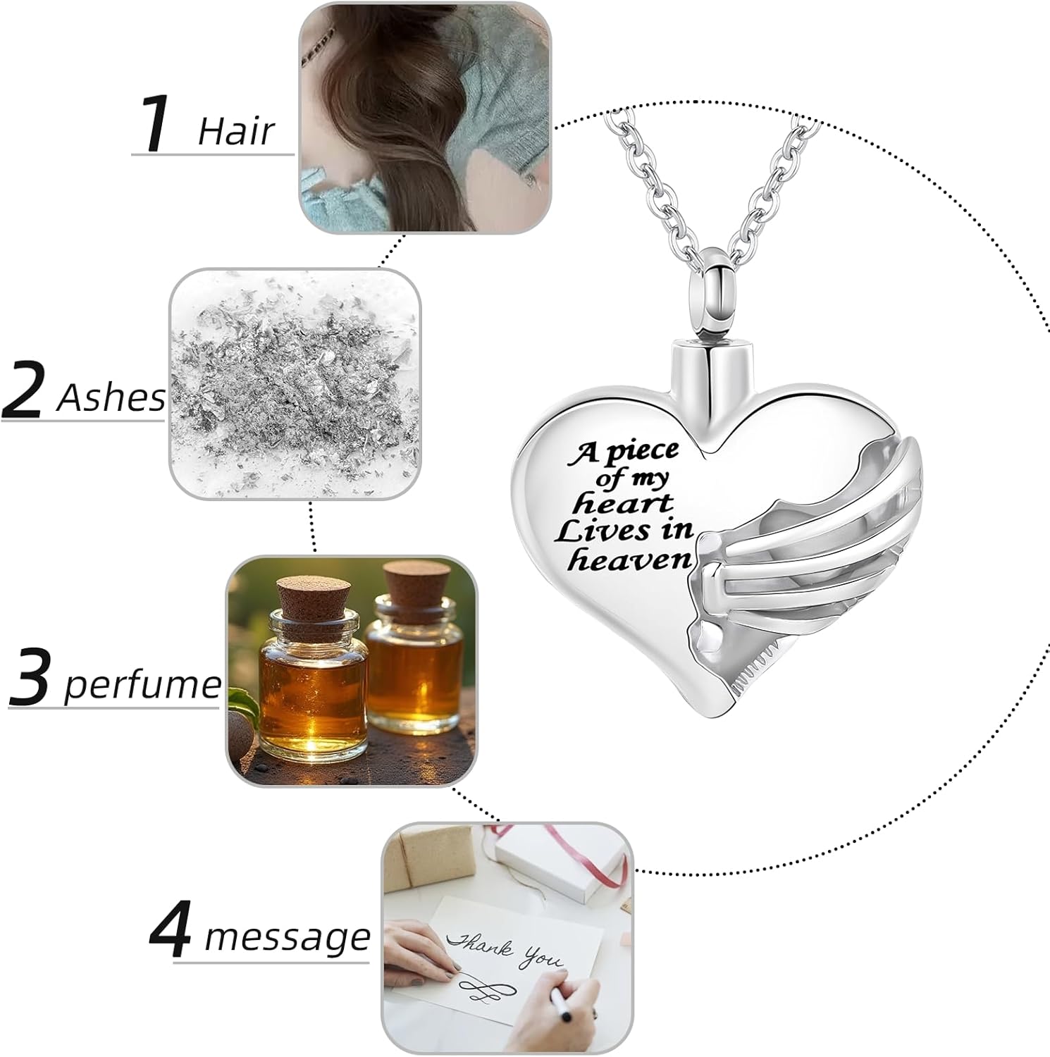 ハート火葬骨壷ネックレスペンダント遺灰のメモリアル記念品火葬ジュエリー愛する人のメモリアルジュエリー - A piece of my heart Lives in heaven