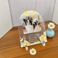 花柄 フォトプレート オーダーメイド ペットメモリアル アクリルスタンド 愛犬 愛猫 ボタニカル USB光る木製スタンド付き 写真立て 名前入れ 遺影 仏具 位牌 お悔み 贈り物 メッセージ入れ UV印刷 犬 猫 供養 記念 ギフト
