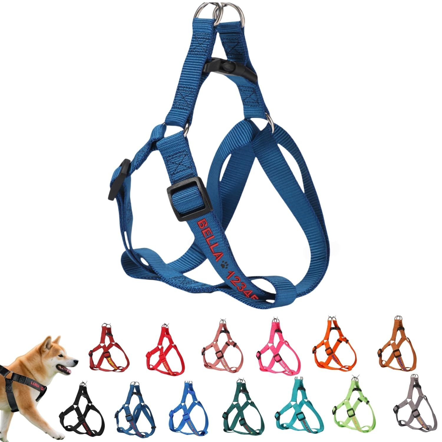 ハーネス 名入れ 迷子防止 無料刺繍サービス 犬 猫 胴輪 名前 電話番号 調節可能 喉に優しい ソフト超軽量 通気性良好 ナイロン製 抜けない 訓練 犬用ハーネス 柴犬 トイプードル 小型犬 中型犬 大型犬 13色