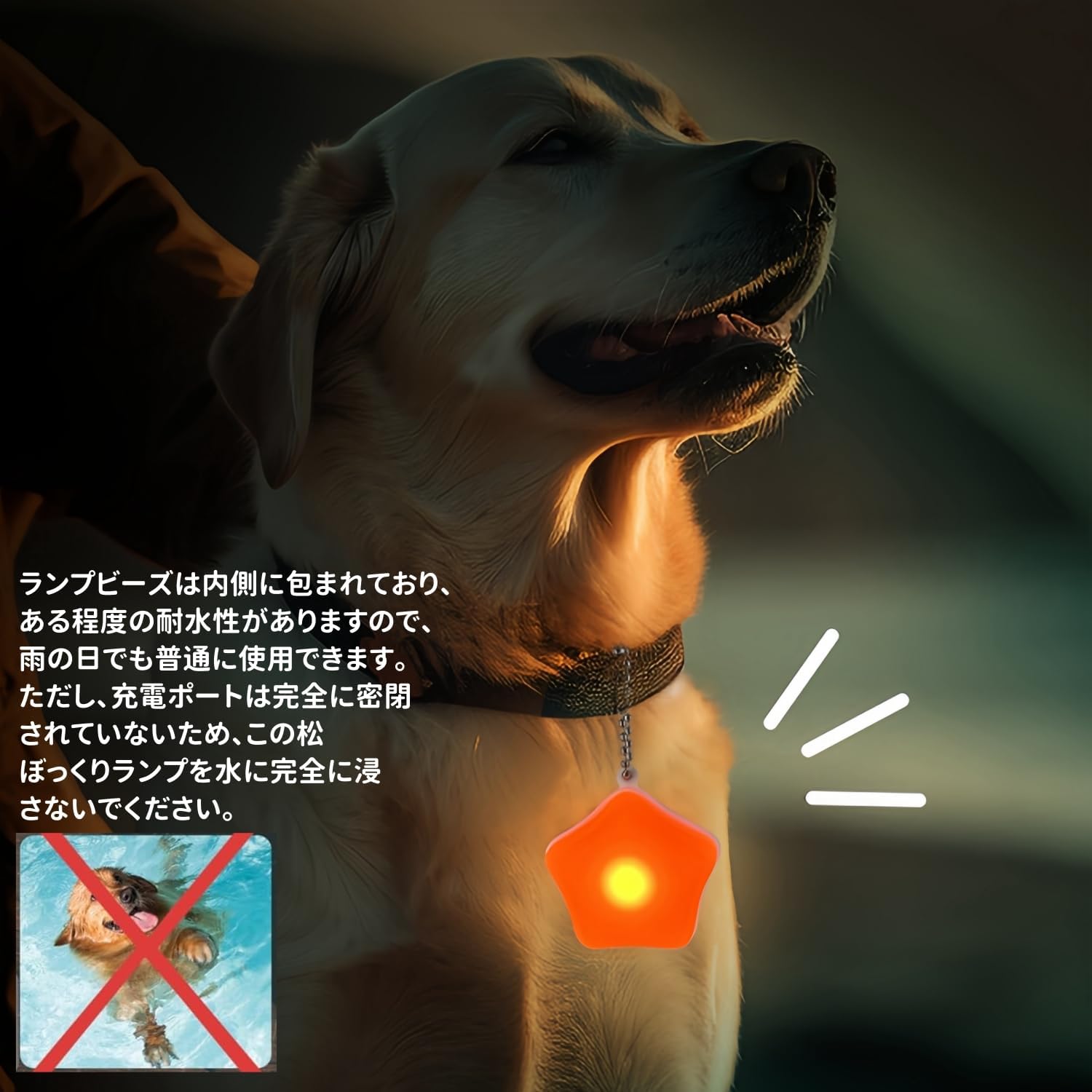 [snuggle snout] 犬猫用 ペンダントライト LED 充電式 ペット お散歩ライト 夜間 散歩用 犬の安全のために 首輪 光る キラキラ 防水 調節可能 簡潔 軽い ペット用品 超小型犬 中型犬 超大型犬に対応