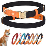 犬首輪 名入れ 電話番号刻印可能 迷子札 付き ナイロン製+本革 犬の首輪 通気性 軽量 柔らかい 調節可能 小型、中型、大型犬 彫刻無料 IDタグ おしゃれ