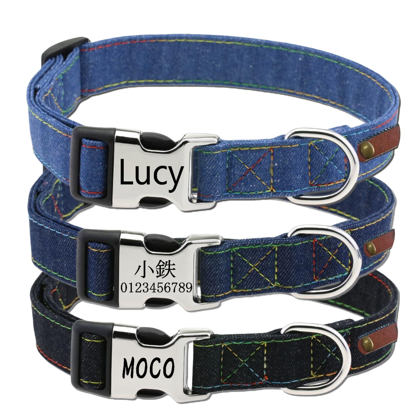 犬首輪 デニム 名前 刻印 犬 猫 首輪 迷子札 小型、中型、大型犬用首輪 サイズ調節可能 柔い ペット用品 ハーネス 犬の首輪 柔い 超軽量 通気パッド おしゃれ かわいい 名入れ 可愛い カスタマイズ