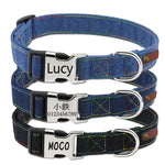 犬首輪 デニム 名前 刻印 犬 猫 首輪 迷子札 小型、中型、大型犬用首輪 サイズ調節可能 柔い ペット用品 ハーネス 犬の首輪 柔い 超軽量 通気パッド おしゃれ かわいい 名入れ 可愛い カスタマイズ