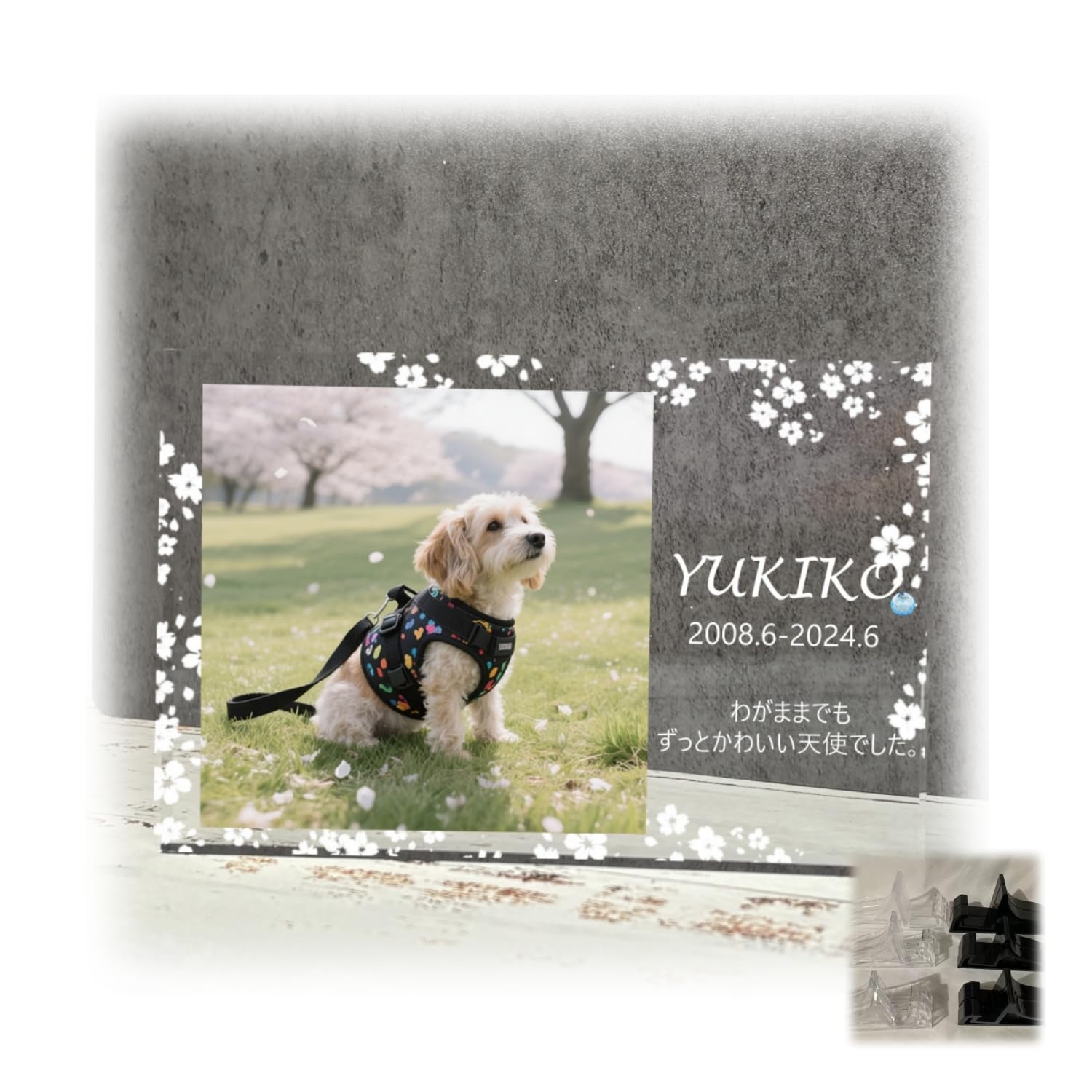 光る ペット フォトフレーム カスタム写真印刷 木製USB発光スタンド付き レーザー彫刻・誕生石はめ込み アクリル製 犬 猫 メモリアルギフト