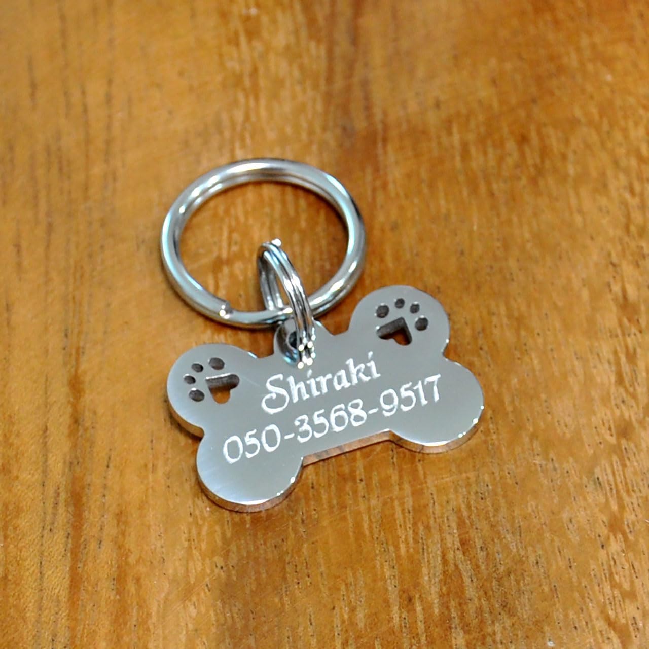 迷子札 小型 犬 ステンレス ボーンタイプ （肉球 切抜タイプ）（25-16mm）ペット ドッグ ネーム タグ まいごふだ