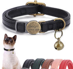 猫の首輪 革 迷子札付き 首輪 名前入れ可能 トレーニング首輪 彫刻 中型猫・大型猫用 猫 首輪 サイズ調節可能 ペット用品 ハネス 柔らかい革 軽量 通気クッション おしゃれでかわいい レザー彫刻