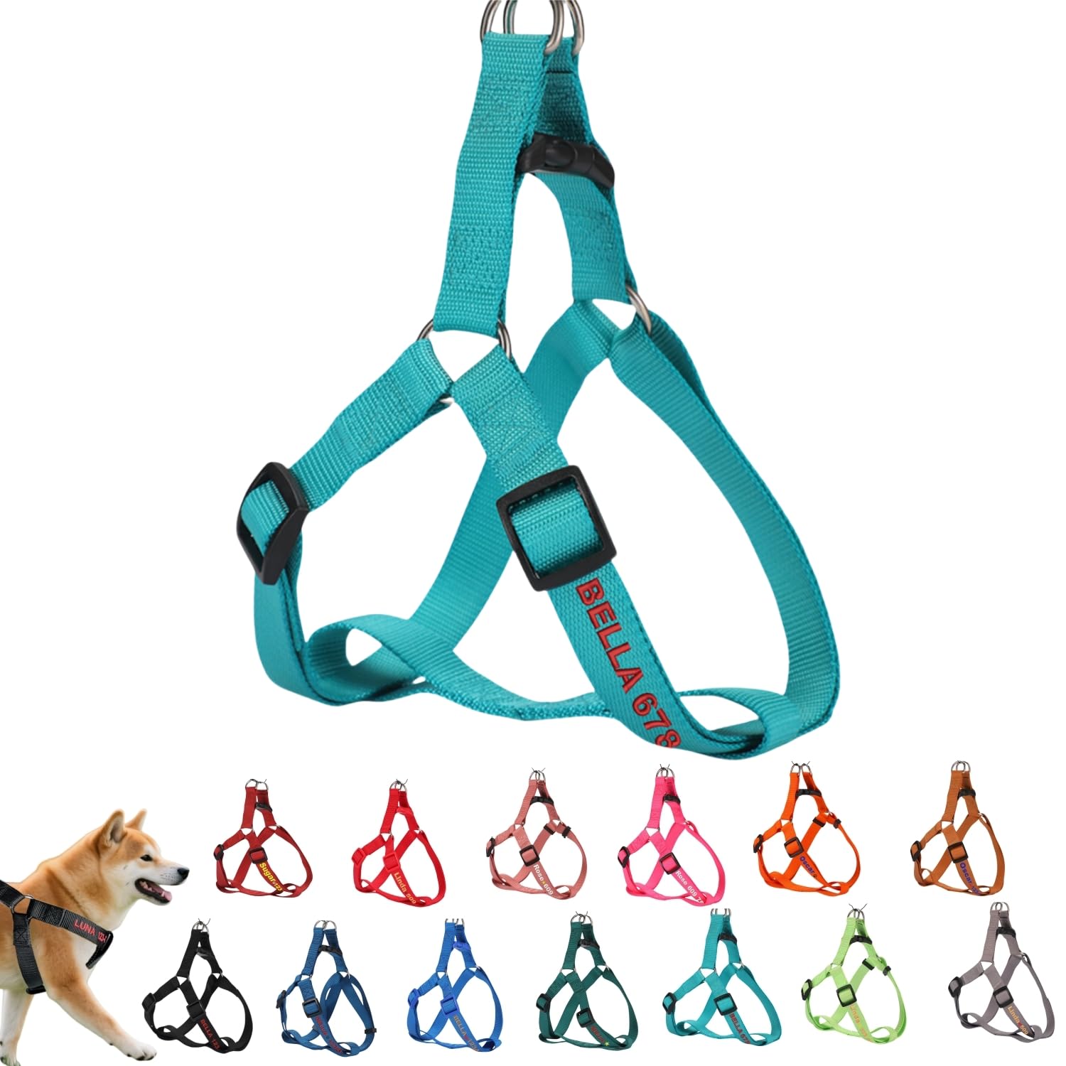 ハーネス 名入れ 迷子防止 無料刺繍サービス 犬 猫 胴輪 名前 電話番号 調節可能 喉に優しい ソフト超軽量 通気性良好 ナイロン製 抜けない 訓練 犬用ハーネス 柴犬 トイプードル 小型犬 中型犬 大型犬 13色