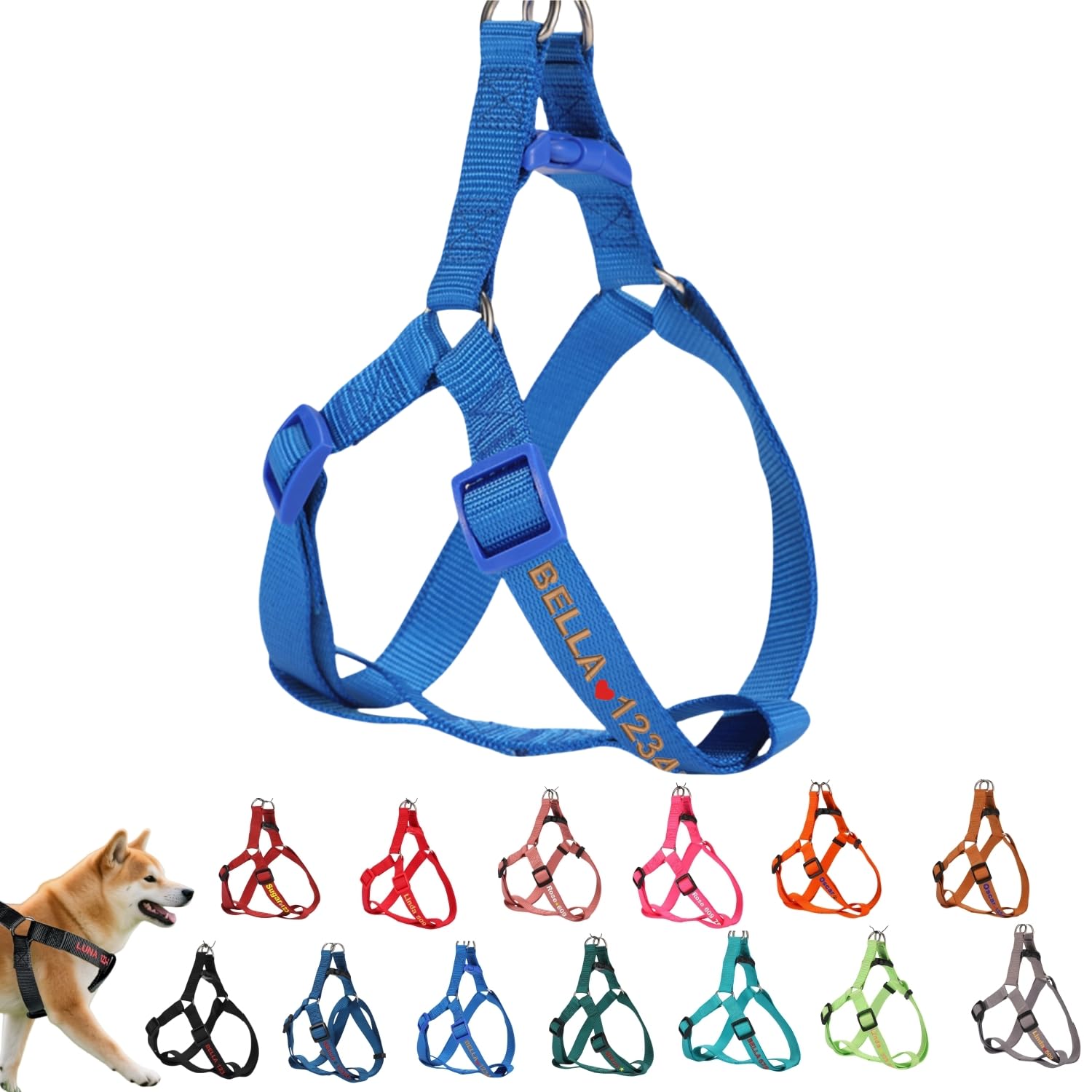 ハーネス 名入れ 迷子防止 無料刺繍サービス 犬 猫 胴輪 名前 電話番号 調節可能 喉に優しい ソフト超軽量 通気性良好 ナイロン製 抜けない 訓練 犬用ハーネス 柴犬 トイプードル 小型犬 中型犬 大型犬 13色