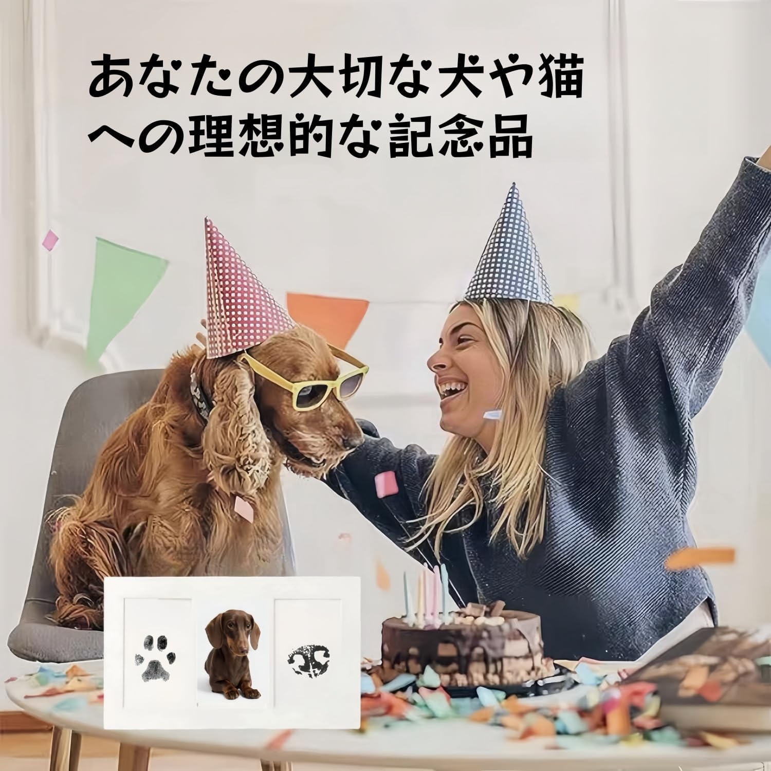 ペット足あとスタンプキット 足形 手形 メモリアルグッズ 足跡プリントキット、犬の鼻プリントキット、犬と猫用の汚れない足跡プリントスタンプパッド、フォトフレーム付き、クリーンタッチインクパッド、犬用鼻プリントスタンプパッド